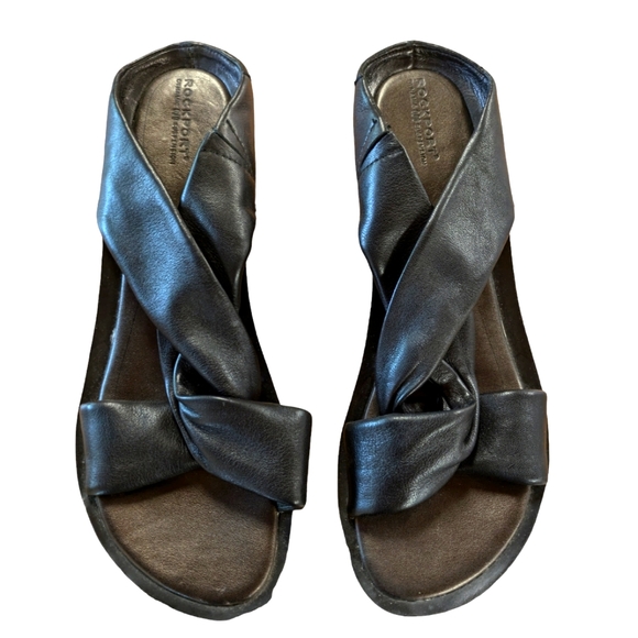 Rockport Black Leather Crossover Sandals Size 9.5 - Picture 3 of 12